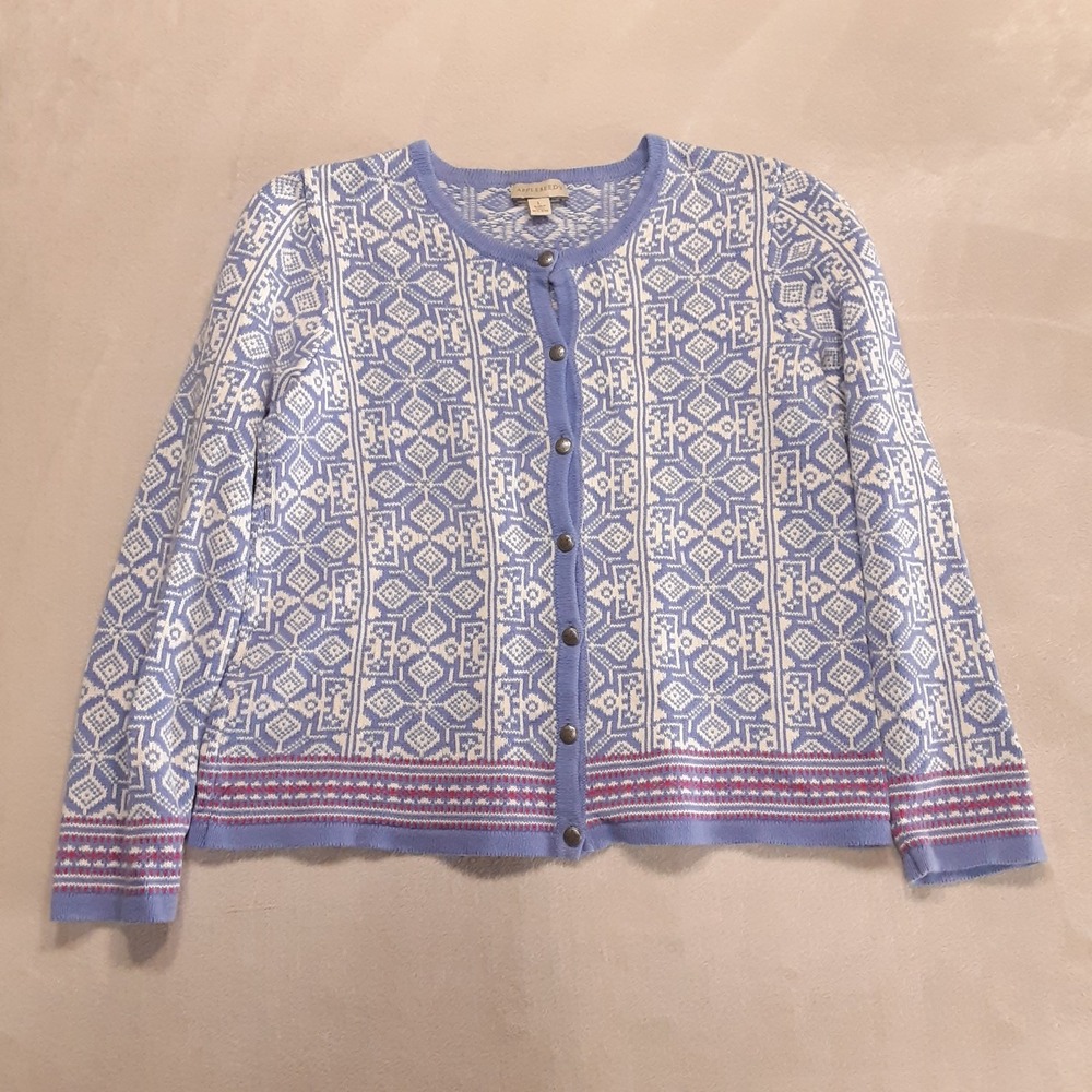 Appleseed's Fair Isle Nordic Button-Up Cardigan Sweater Large Cotton Acrylic